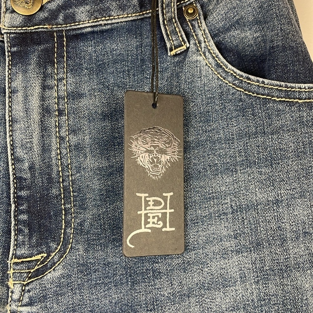 NWT ED HARDY Vintage Y2K Slim Flare Women Jeans Denim SZ 34 Stretch Skull NYC - Picture 8 of 15